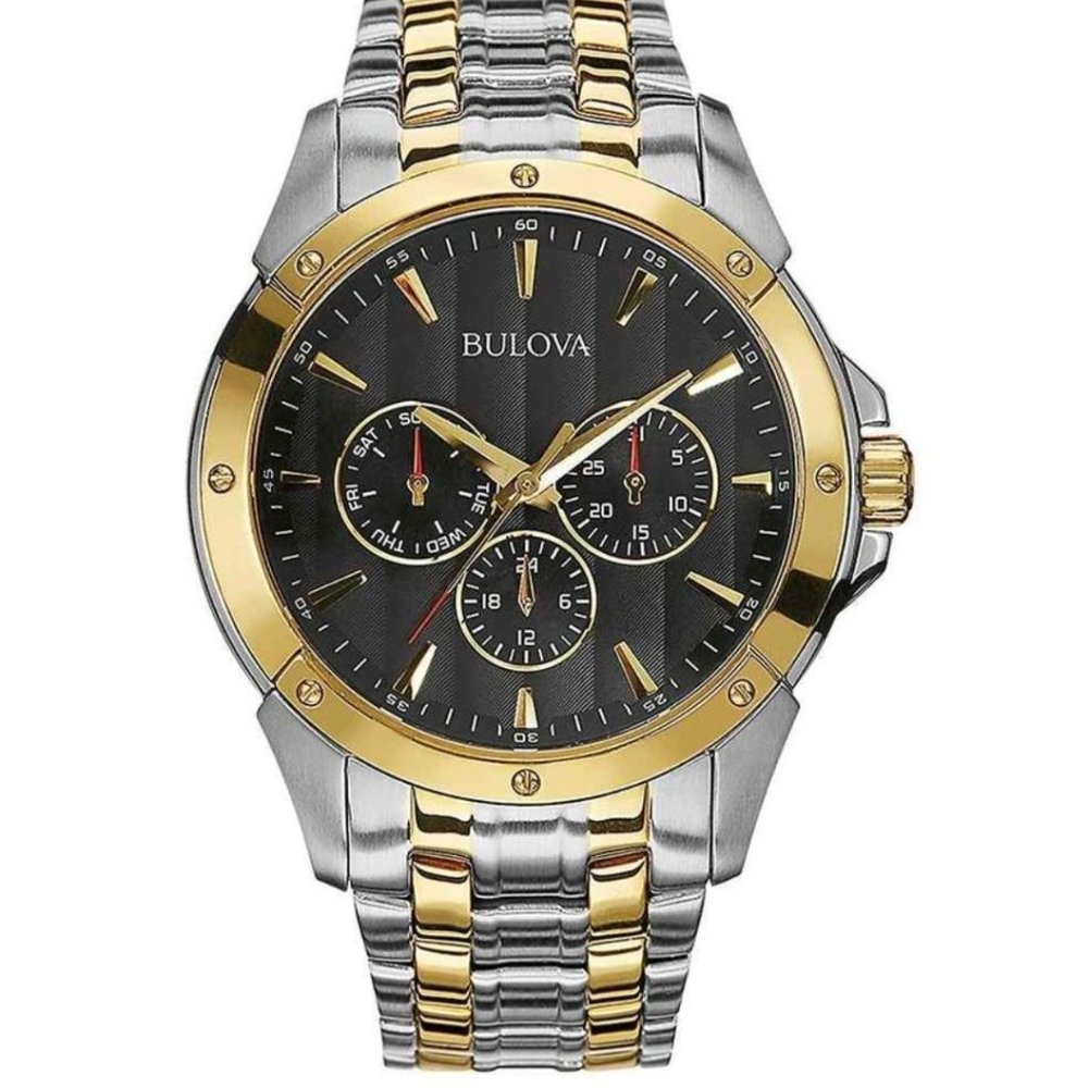 Men's Bulova Black and Gold Watch